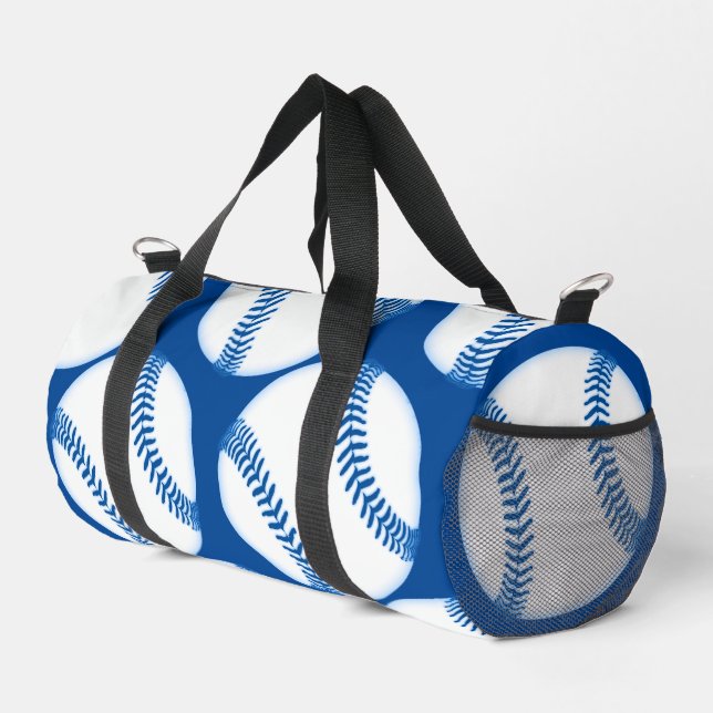 Blue Baseball Pattern Screwball Graphics Duffle Bag (Right Corner)
