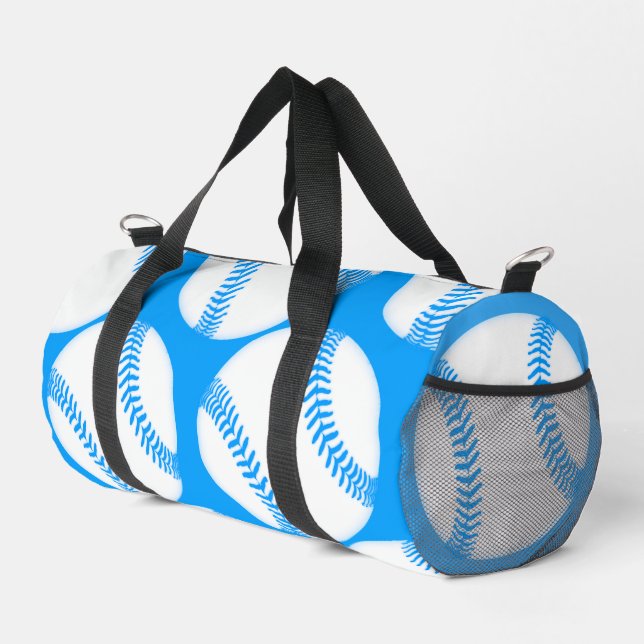 Blue Baseball Pattern Screwball Graphics Duffle Bag (Right Corner)