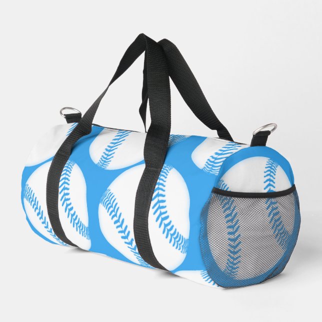 Blue Baseball Pattern Screwball Graphics Duffle Bag (Right Corner)