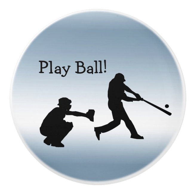 Blue Baseball Play Ball Sports Ceramic Knob