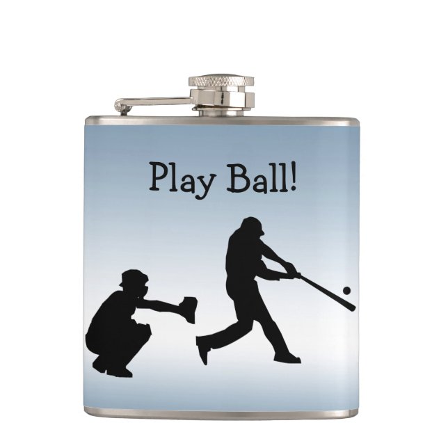 Blue Baseball Play Ball Sports Flask (Front)