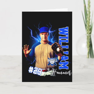Blue Baseball Player One Photo With Name T Shirt Card