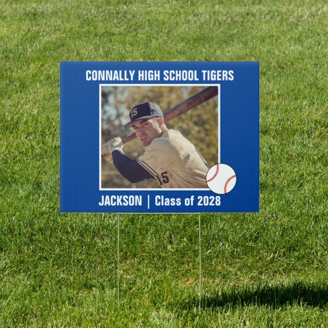 Blue Baseball Player Photo League Yard Sign (Insitu)