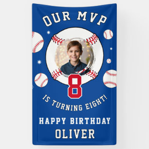 Blue Baseball Themed Kids Birthday Photo Banner