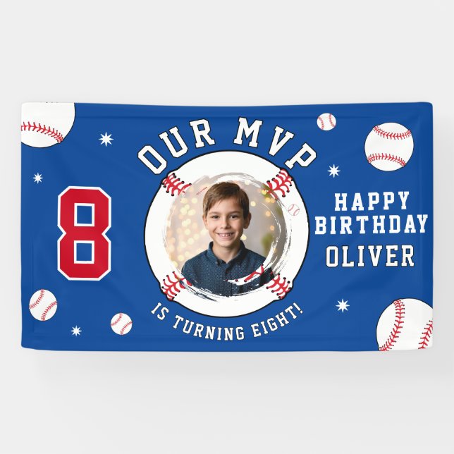 Blue Baseball Themed Kids Birthday Photo Banner (Horizontal)