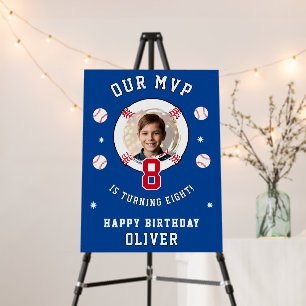 Blue Baseball Themed Kids Birthday Photo Foam Board