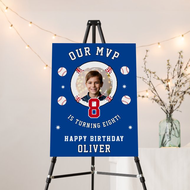 Blue Baseball Themed Kids Birthday Photo Foam Board (In Situ (Stand))
