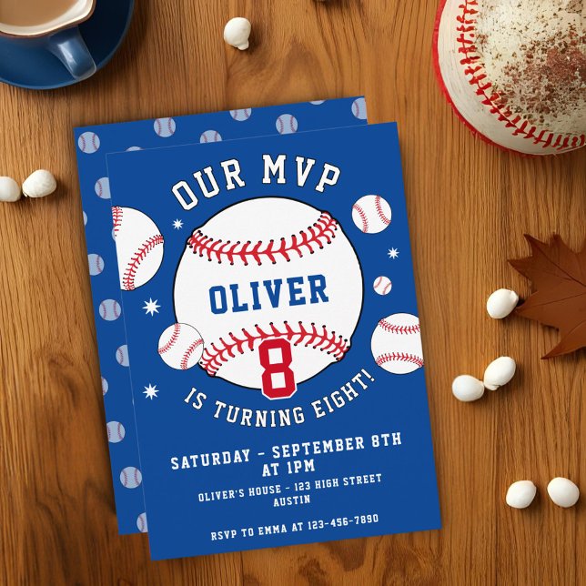 Blue Baseball Themed Kids Sports Birthday  Invitation (Creator Uploaded)