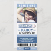 Blue Baseball Ticket Birthday Invites (Front)