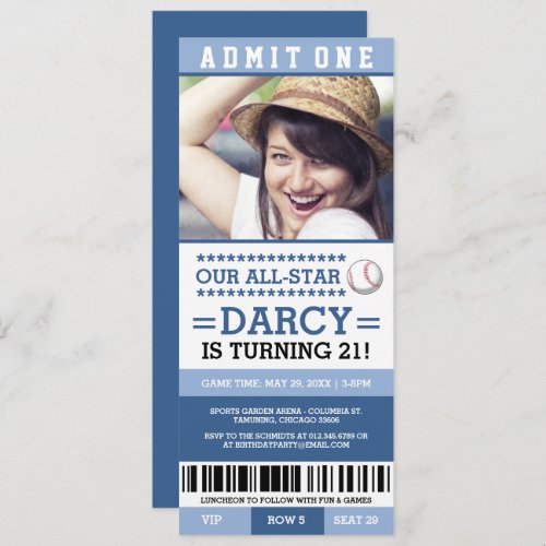 Blue Baseball Ticket Birthday Invites