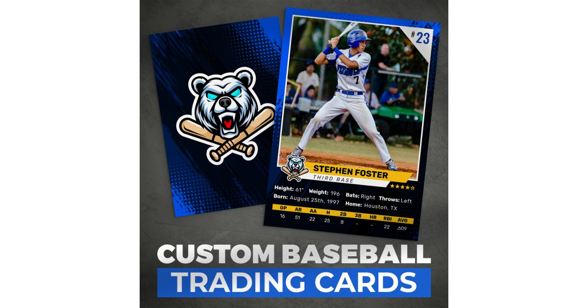 Blue Baseball Trading Card Photo Baseball Logo