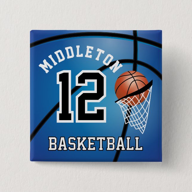 Blue Basketball  🏀 and Hoop | DIY Text  Button (Front)