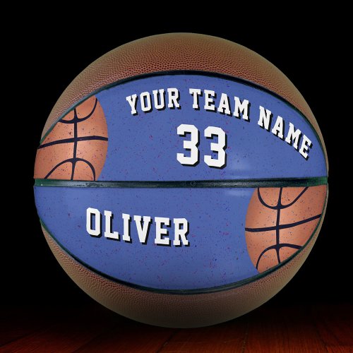Blue Basketball Ball with Player Team Name Number
