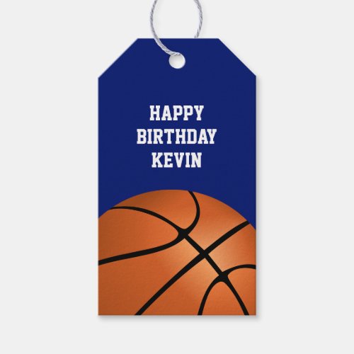 Blue Basketball Birthday Blue Custom Gift Tags