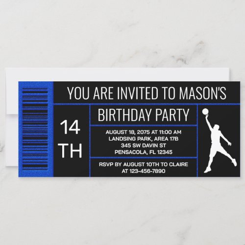 Blue Basketball Birthday Party Shoe Box Label Invitation