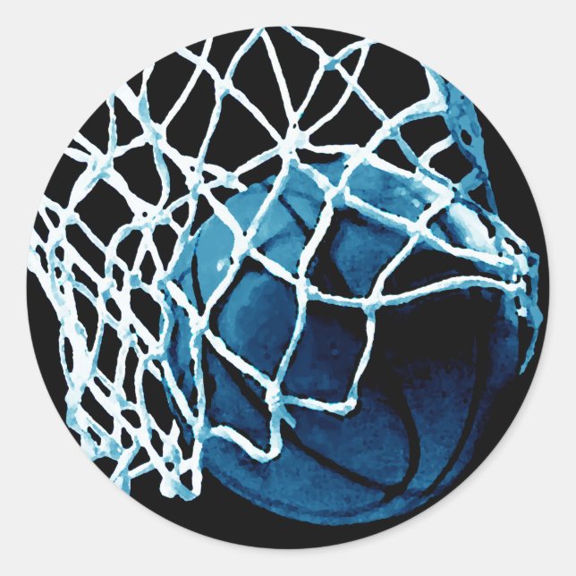Blue Basketball Classic Round Sticker (Front)