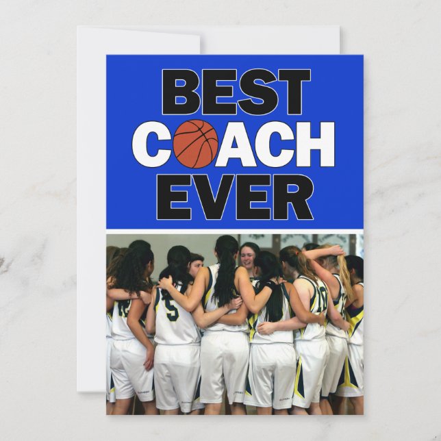 Blue Basketball Coach Best Ever Custom Photo Thank You Card (Front)
