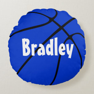 Blue Basketball Customizable Player Name or Team Round Pillow