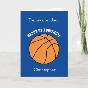 Blue Basketball Happy 11th Birthday Grandson Card