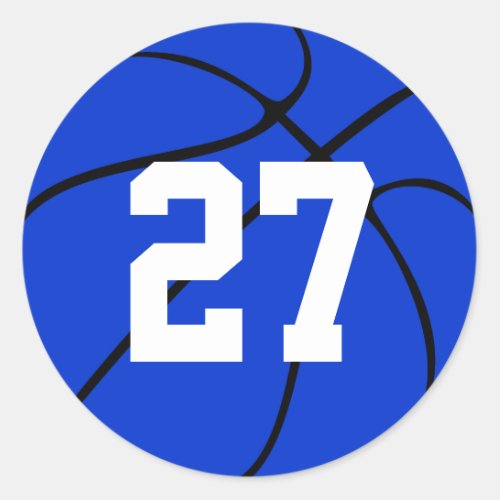 Blue Basketball Jersey Number Round Stickers