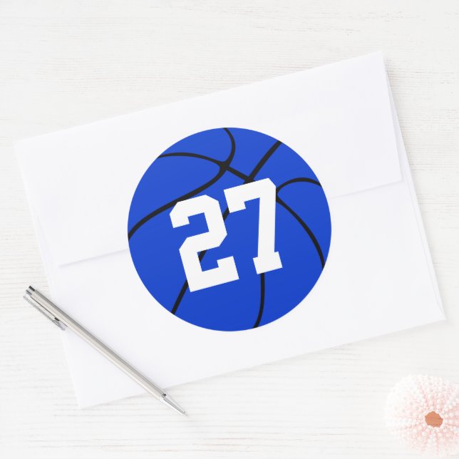 Blue Basketball Jersey Number Round Stickers (Envelope)