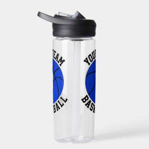 Blue Basketball Player Custom Team Name and Number Water Bottle | Zazzle