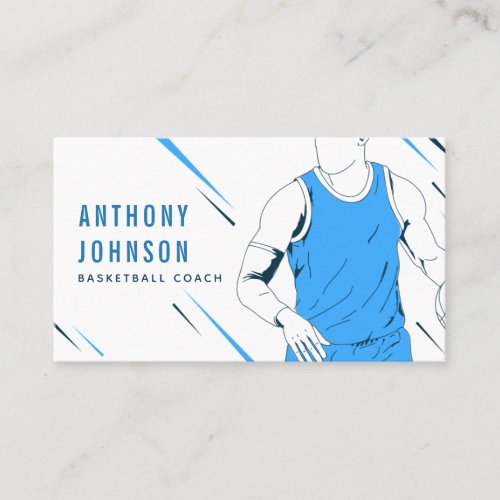 Blue Basketball Player Illustration Coach Trainer  Business Card