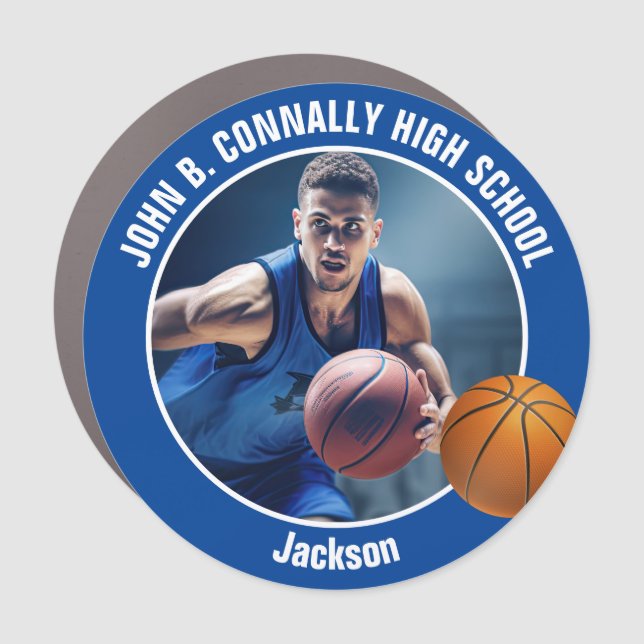 Blue Basketball Player Photo High School Car Magnet (Front)
