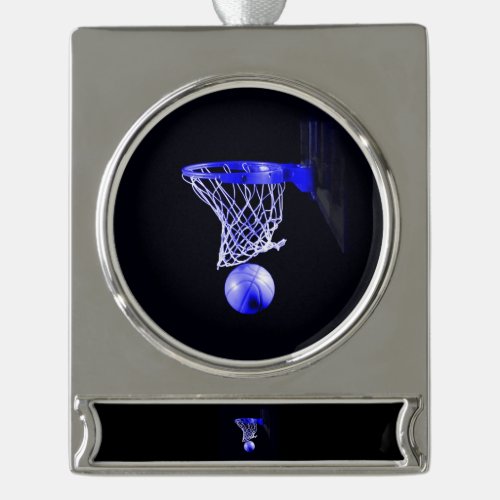 Blue Basketball Silver Plated Banner Ornament