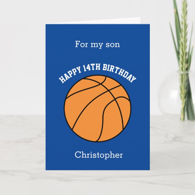 Blue Basketball Sport 14th Birthday Card (Front)
