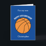 Blue Basketball Sport 14th Birthday Card<br><div class="desc">A blue personalized basketball 14th birthday card for son, grandson, godson, etc. You will be able to easily personalize the front with his name. The inside reads a birthday message, which you can easily edit as well. You can personalize the back of this basketball birthday card with the year. This...</div>