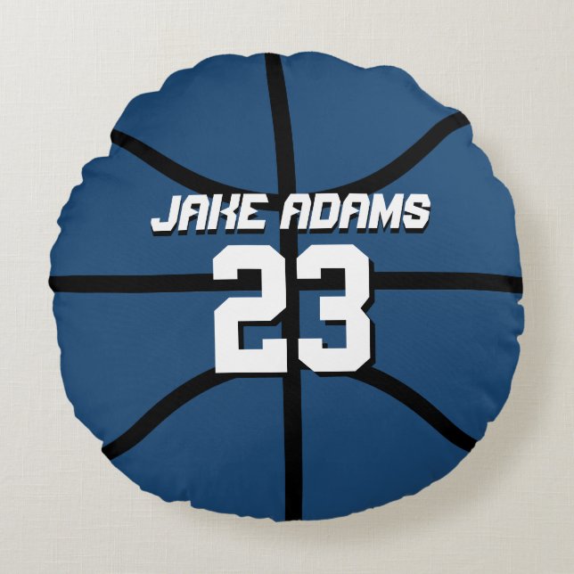 Blue Basketball Sports Team Customize Round Pillow (Front)