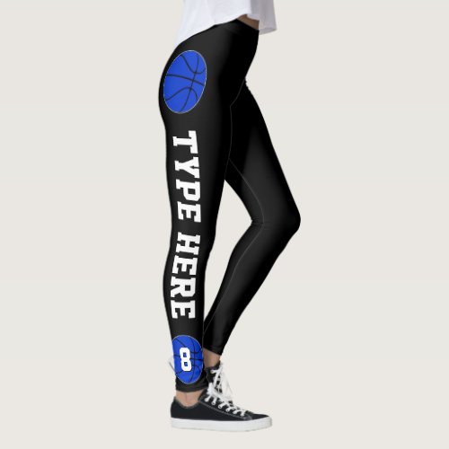 Blue Basketball Team Name and Player Number Sports Leggings