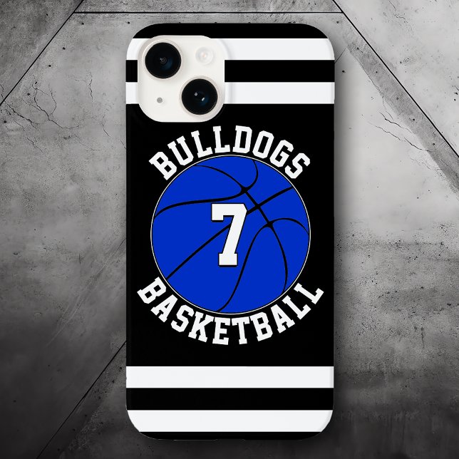 Blue Basketball Team Name Player Number Custom Case-Mate iPhone Case (blue basketball phone case with custom basketball team name and player number)