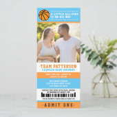 blue Basketball Ticket Couples Baby Shower Photo Invitation (Standing Front)
