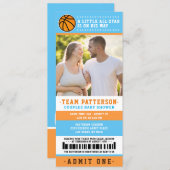 blue Basketball Ticket Couples Baby Shower Photo Invitation (Front/Back)