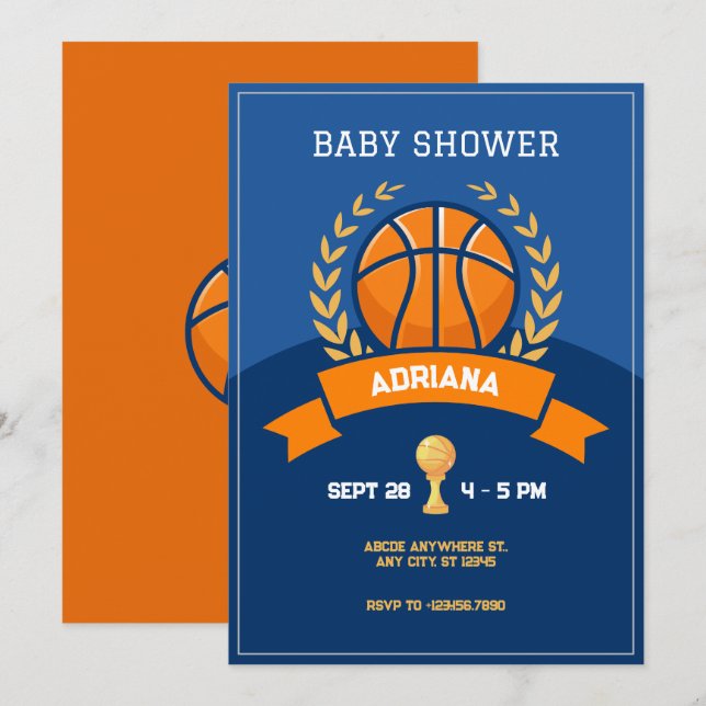 Blue Basketball trophy Baby shower Invitation (Front/Back)