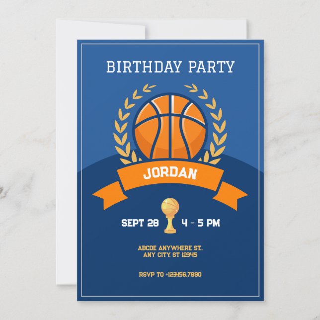 Blue Basketball trophy Invitation (Front)