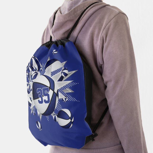 blue basketballs stars girls jersey number drawstring bag (Insitu)