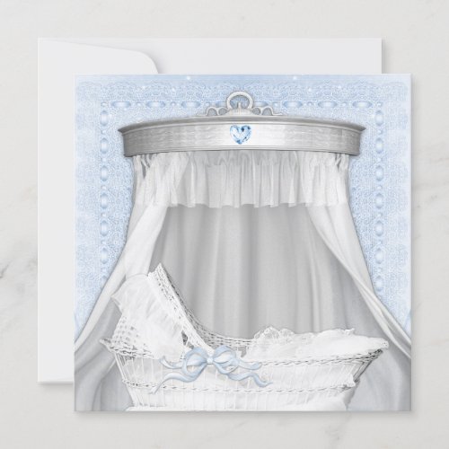 Blue Bassinet Elegant Baby Boy Shower Invitations
