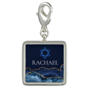 Blue Bat Mitzvah Star of David Jewish Customized Charm