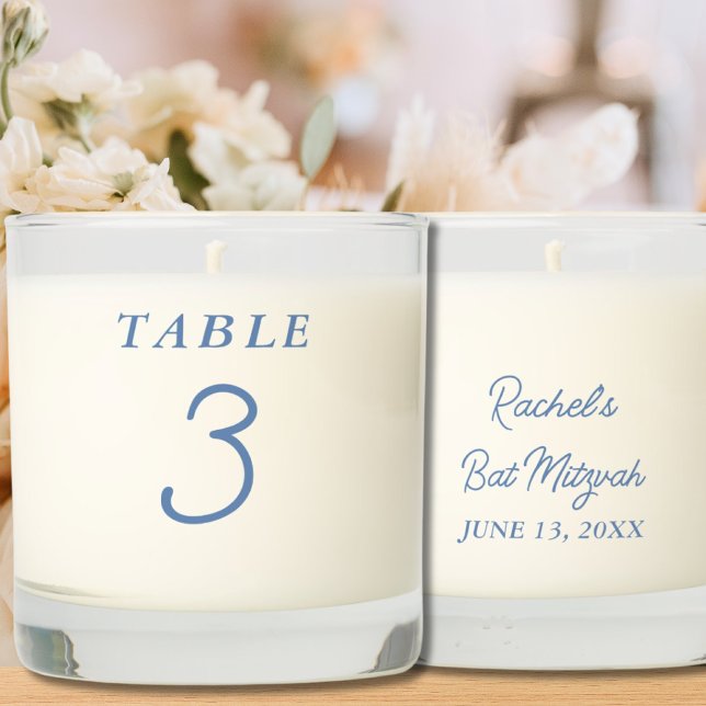 Blue Bat Mitzvah Table Number Scented Jar Candle (Blue Bat Mitzvah Table Number Scented Jar Candle)