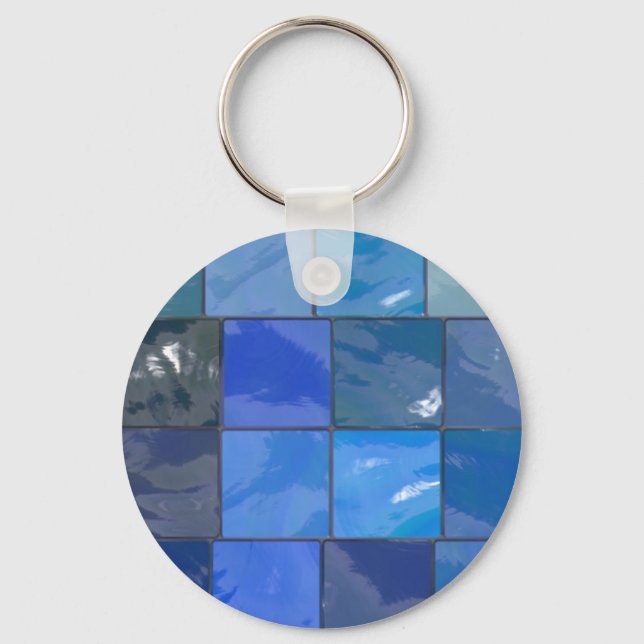 Blue Bathroom Tiles Design Keychain (Front)