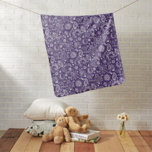 Blue batik boho style floral paisley pattern baby blanket