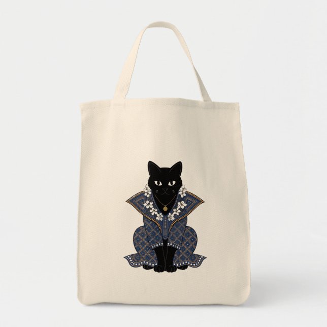 Blue Batik Cat Queen Tote Bag (Front)