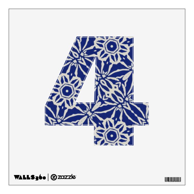 Blue Batik Look - Pretty Floral Number, Letter etc Wall Decal (Front)