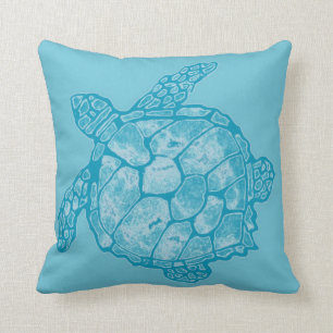 Blue Batik Sea Turtle Pillow