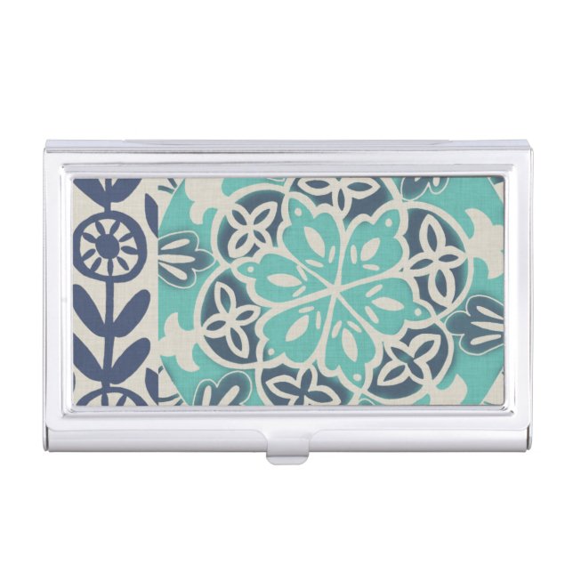 Blue Batik Tile I Business Card Case (Front)