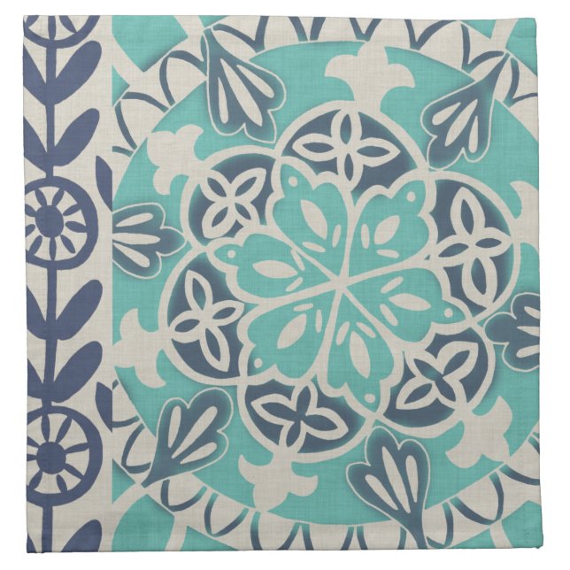 Blue Batik Tile I Cloth Napkin (Front)