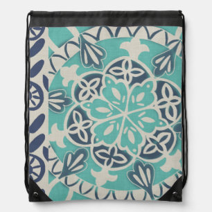 Blue Batik Tile I Drawstring Bag